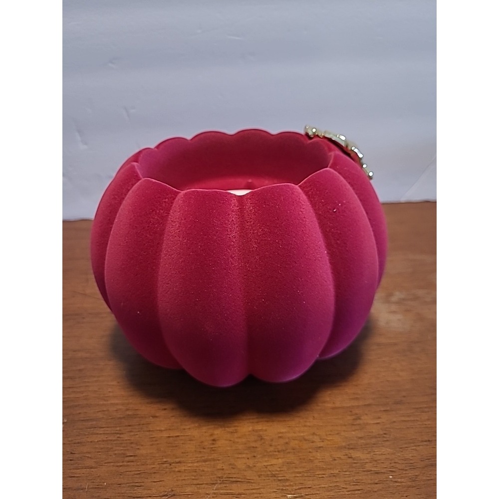 BATH & BODY WORKS Red/Maroon Velvet Fall Pumpkin 3 Wick Candle Holder - Picture 4 of 8